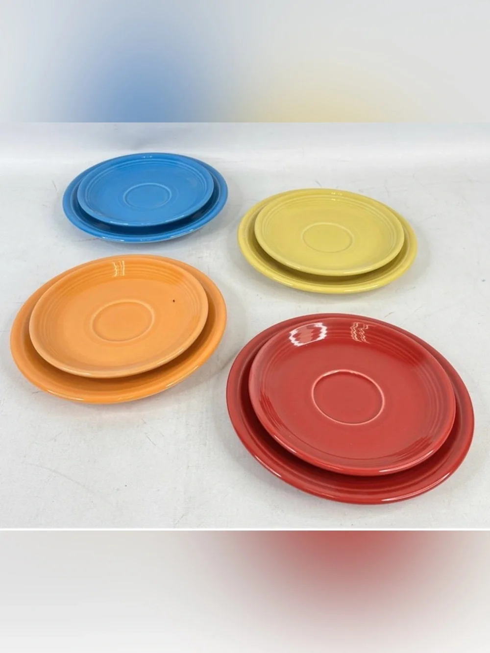 Homer Laughlin Fiesta Bright Ceramic Plates in Red, Orange, Yellow & Blue (8)